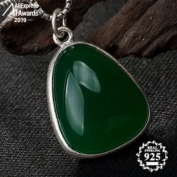 

NOT FAKE S925 Fine Antique shop store Pendants Emerald Pendant Luxury Taste Women Handmade Vintage Natural Chalcedony moldavite peridot