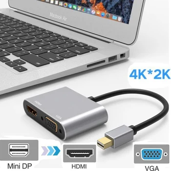 

2 in 1 Displayport DP to HDMI VGA Adapter 4Kx2K Male to Female Display Port Cable Converter For Macbook Pro PC Projector HDTV