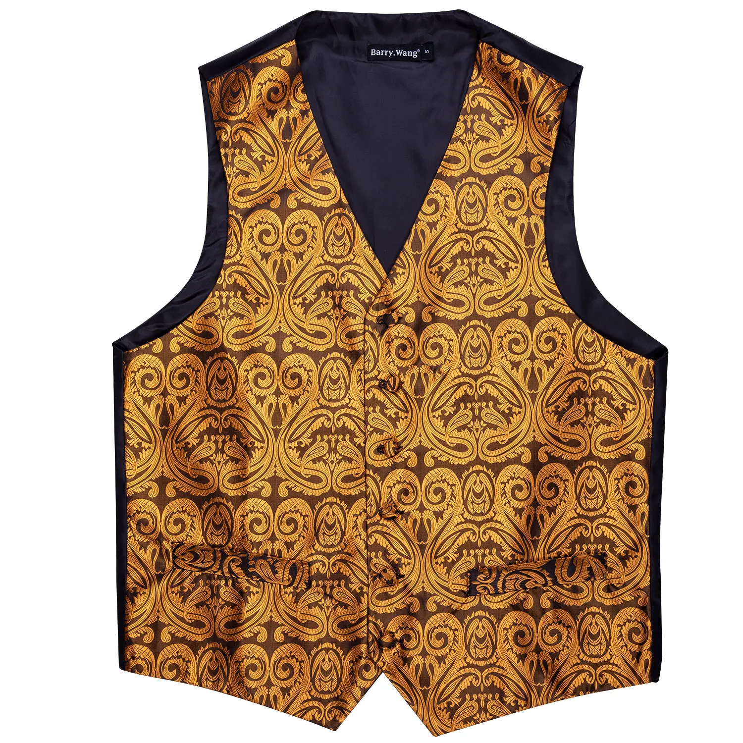 4PC Mens Silk Vest Party Wedding Gold Paisley Solid Floral Waistcoat Vest Pocket Square Tie Slim Suit Set Barry.Wang BM-2012 4PC Mens Silk Vest Party Wedding Gold Paisley Solid Floral Waistcoat Vest Pocket Square Tie Slim Suit Set Barry.Wang BM-2012