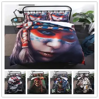 

3D Happy Halloween Bedding Sets Skull And Women Design Print Duvet Cover Set With Pillowcase Quilt Cover Best Gift Bedline