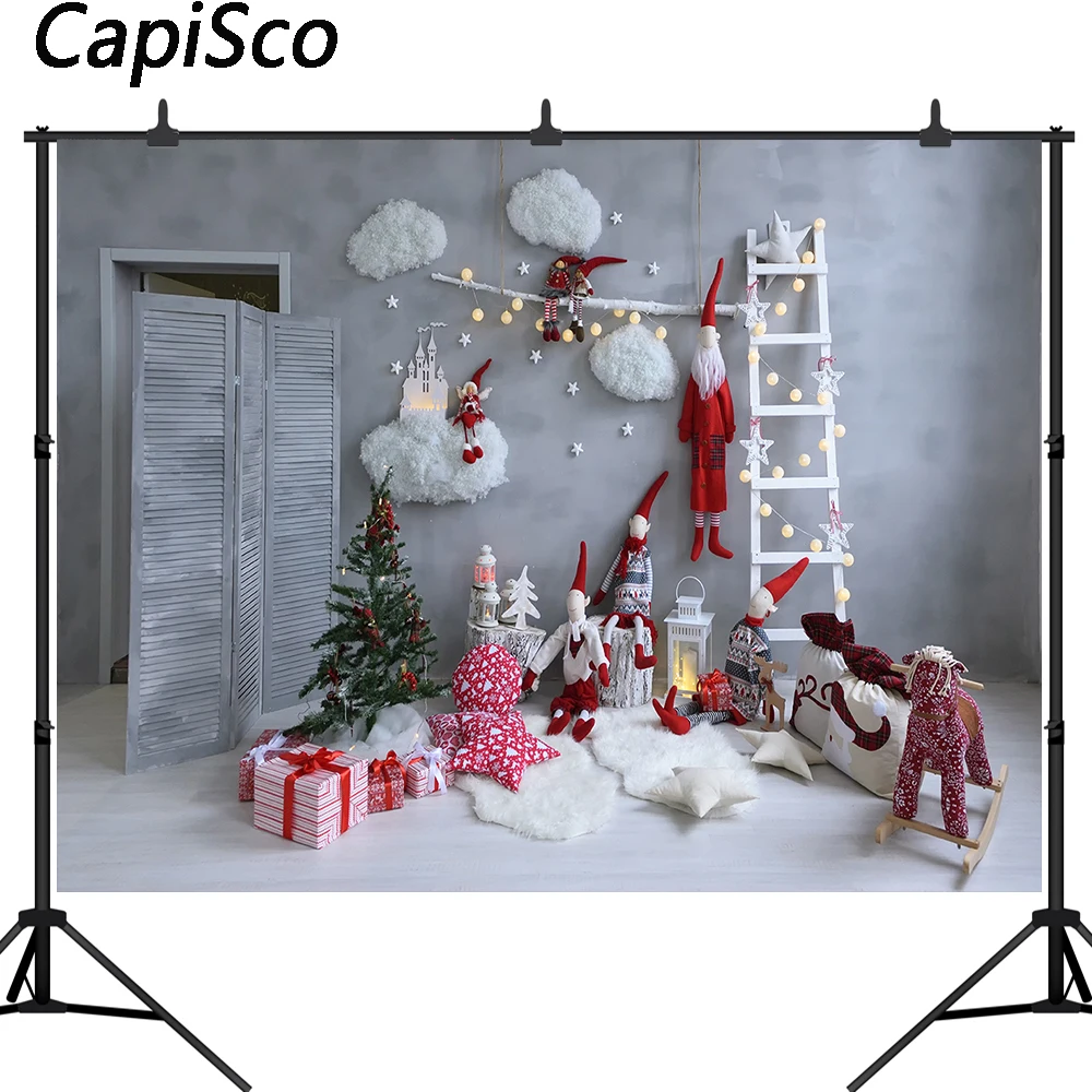 

Capisco Christmas Backdrop Tree Home Toy Doll Ball Newborn Baby Birthday Party Photocall Photography Background For Photo Studio