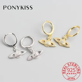 

PONYKISS Romantic 100% 925 Sterling Silver Planet Zircon Hoop Earrings Women Party Delicate Earrings Accessory Girl Fashion Gift