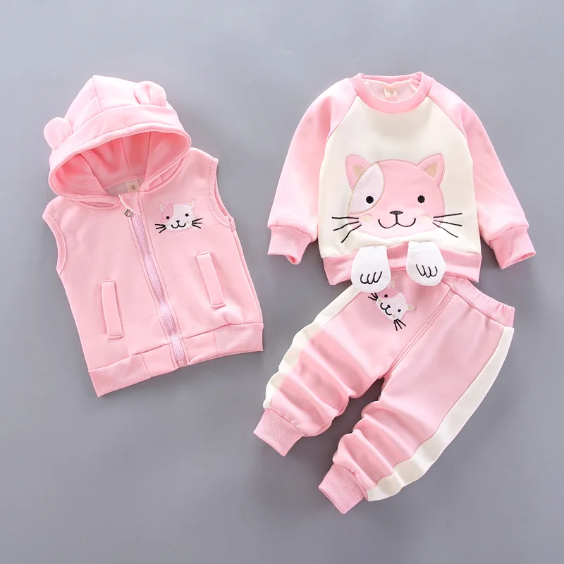 Baby boy & girl's clothes winter pure cotton thick casual hooded sweater three-piece