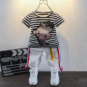 

Baby Boys Sets Summer Kids stripe T shirt+short Pants 2pcs/set Clothes cotton sports Letter printed Set Children Suit 2-7years