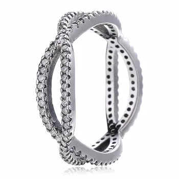 

New 925 Sterling Silver Ring Entwined Silver Feature With Crystal Rings For Women Wedding Party Gift Fine Jewelry
