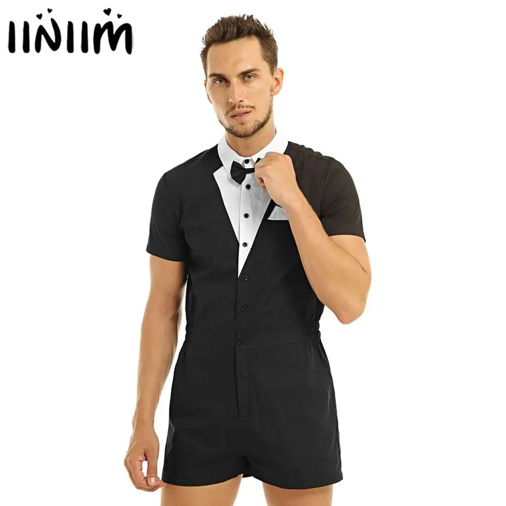 NEW Mens Turn Down Collar Bodysuit Casual Party Gentleman Male Slim Fit Original Jumpsuit Short with Pockets Men's Romper Sets NEW Mens Turn Down Collar Bodysuit Casual Party Gentleman Male Slim Fit Original Jumpsuit Short with Pockets Men's Romper Sets