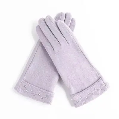 Модные женские осенне-зимние теплые кашемировые перчатки с сенсорным экраном, женские тонкие шерстяные вязаные перчатки с милым бантом и вышивкой для вождения D90 - Цвет: Pearl Purple