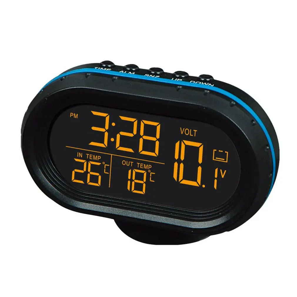 

Multi-function Car Temperature Clock Voltmeter Car Thermometer Electronic Clock Car Night Light Clock Supplies