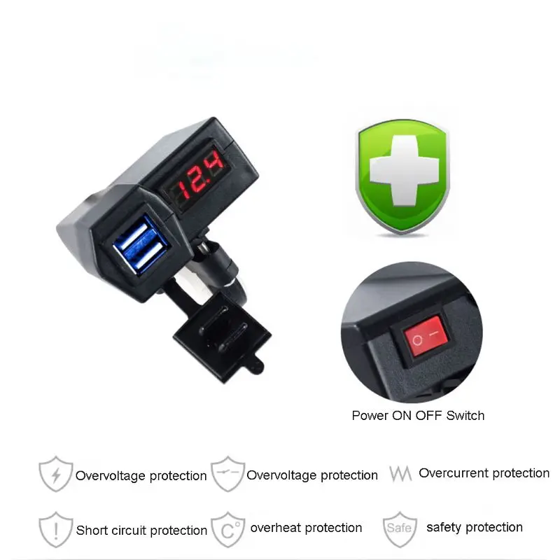 OOTDTY Водонепроницаемый 12V мотоциклов 5V 2.1A Dual USB кабель для мобильного телефона для Зарядное устройство светодиодный вольтметр автомобиля Зарядное устройство