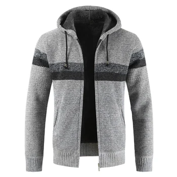 

OLOME Fashion Vintage Knitted Sweater Coat Winter Thick Warm Hooded Cardigan Clothes Striped Line Zipper Fleece Jackets 2019