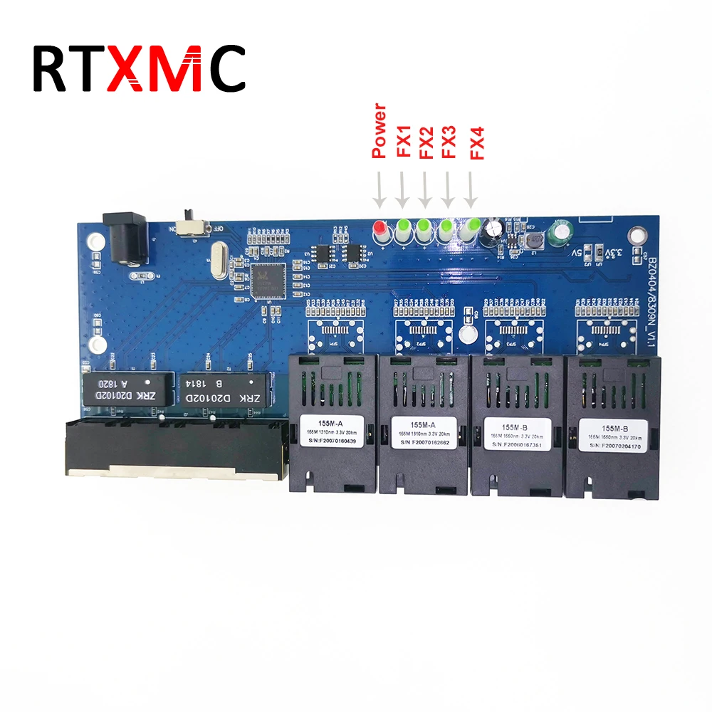 Fast Ethernet 4F4E 10/100M Ethernet-коммутатор 4 волокна Порты и разъёмы SC 25 км UTP RJ45 быстро Erhetnet