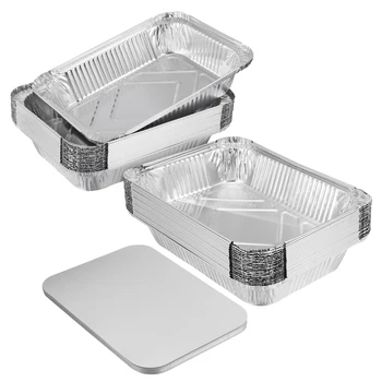 

BESTONZON 20pcs Disposable BBQ Drip Pan Tray with Lid Aluminum Foil Tin Liners for Grease Catch Pans Replacement Liner Trays