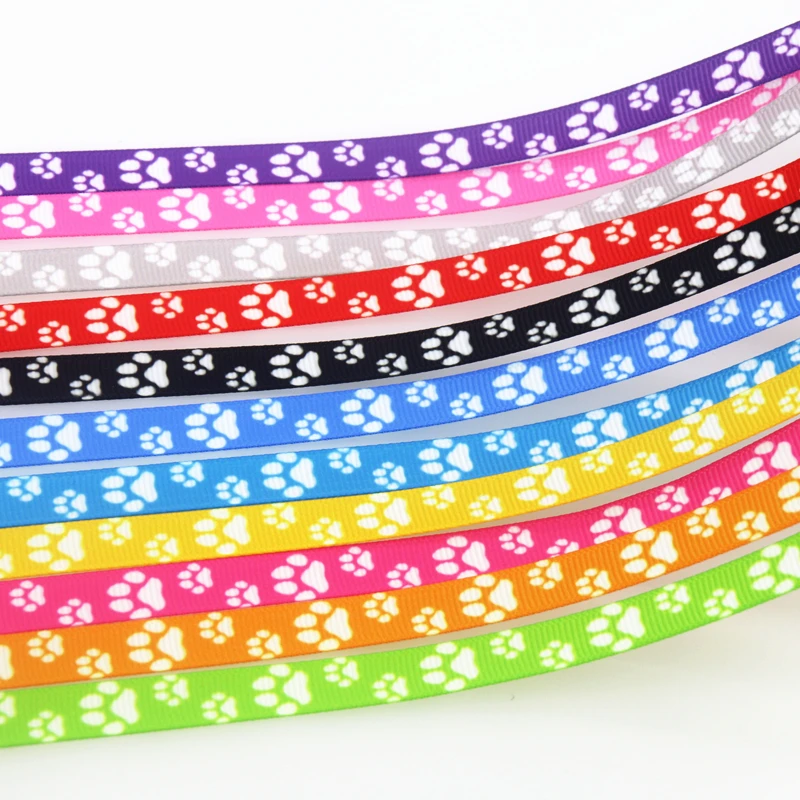 DHK 3/8inch 10yards Dog Paw Printed Grosgrain Ribbon Accessories Sewing Craft Headwear DIY Decoration DIY 9mm B2144