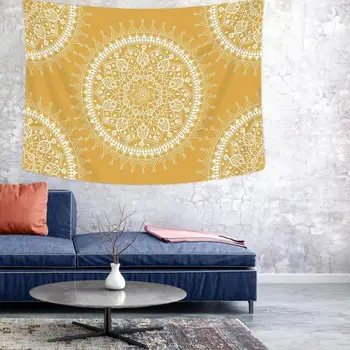 

Ethnic Yellow Polyester Tapestry Home Decor Wall Hanging Carpet Picnic Mat Cover for Dormitory Room Decoration Bedspread Xmas