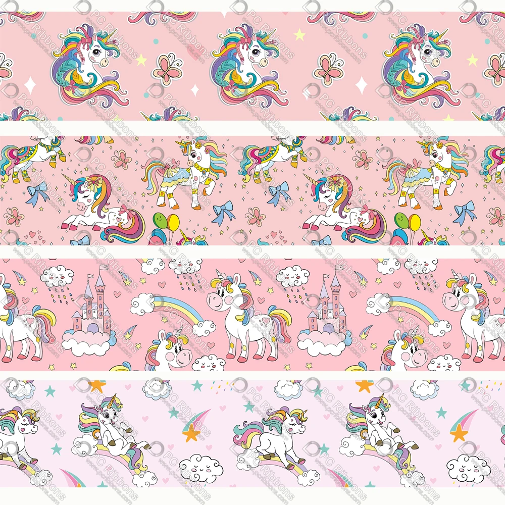 

16-75MM Butterfly Pattern Cute Princess Unicorn for DIY Crafts Hair Bow Custom Lanyard Satin Grosgrain Ribbons CA-413