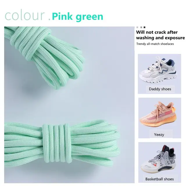 1Pair New 2021 Round Shoelaces Polyester Solid Classic For Yezy Sports Martin Boot shoeslace Sneaker Shoe Laces Strings 20colors Pink green