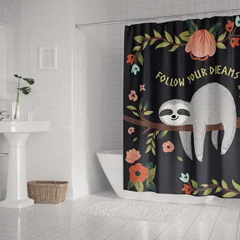 

Cute Sloth Shower Curtain Inch Follow Your Dreams Polyester Waterproof Bathroom Curtain with Hooks
