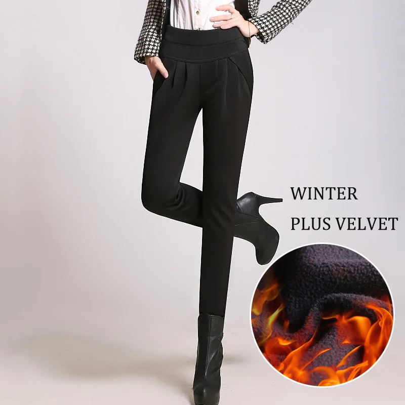 black with velvet Новые Брендовые женские повседневные шаровары размера плюс 5XL 6XL, женские свободные брюки, эластичные штаны с высокой талией, Классические винтажные плиссированные штаны - Цвет: black with velvet