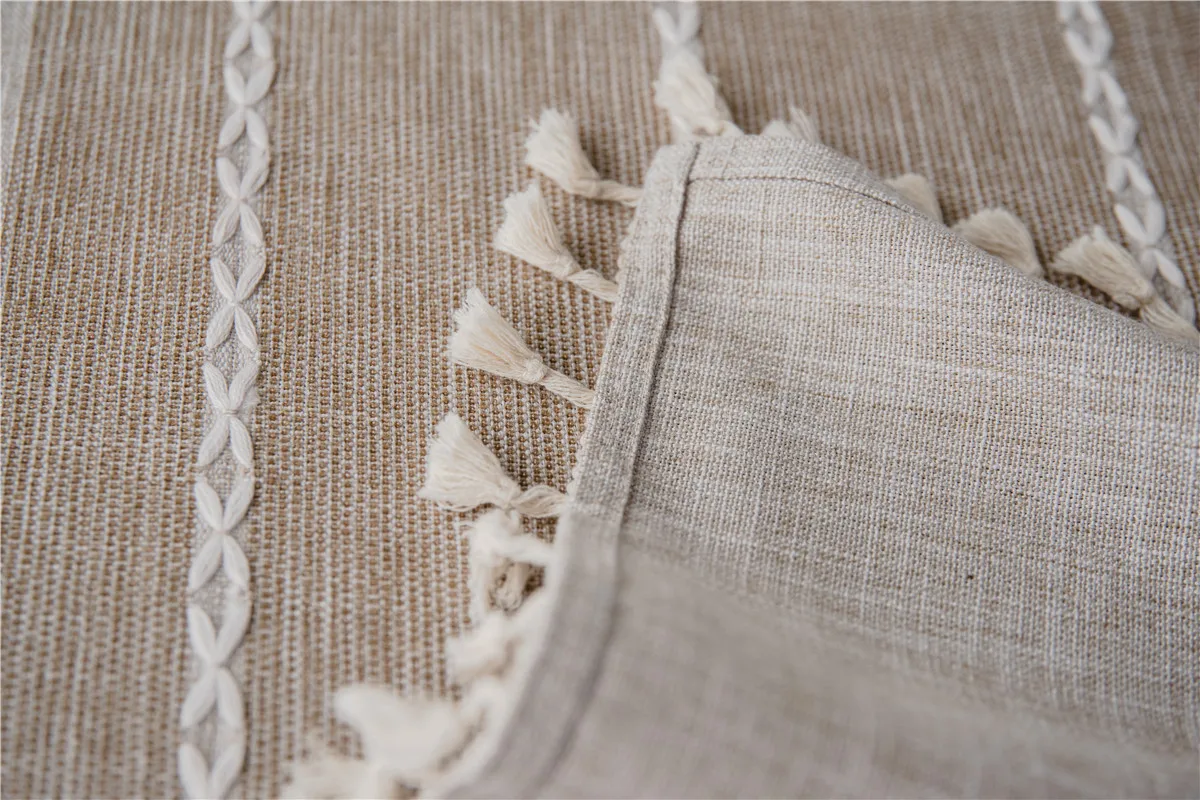 Stripe Cotton Linen Geometric Table Cloth Lace Tablecloth Rectangle Christmas Tea Table Cloth Table Cover Lace Tassel