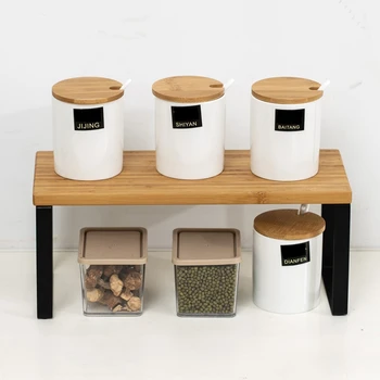 

Kitchen Bamboo Cabinet Counter Shelf Spice Storage Rack Expandable Stackable Organizer 14.2 L x 5.7 W x 6.1 H inch