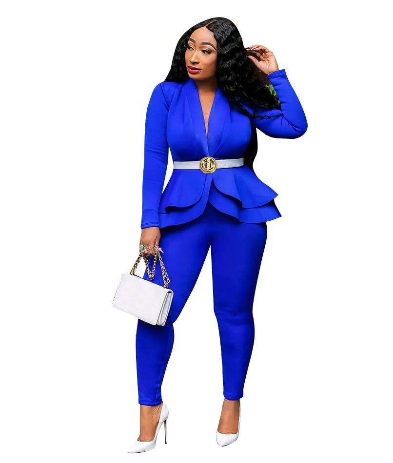 

Echoine Autumn Ruffle blazer and pants set for women Two Piece Set OL Work Office White business suits combinaison femme white