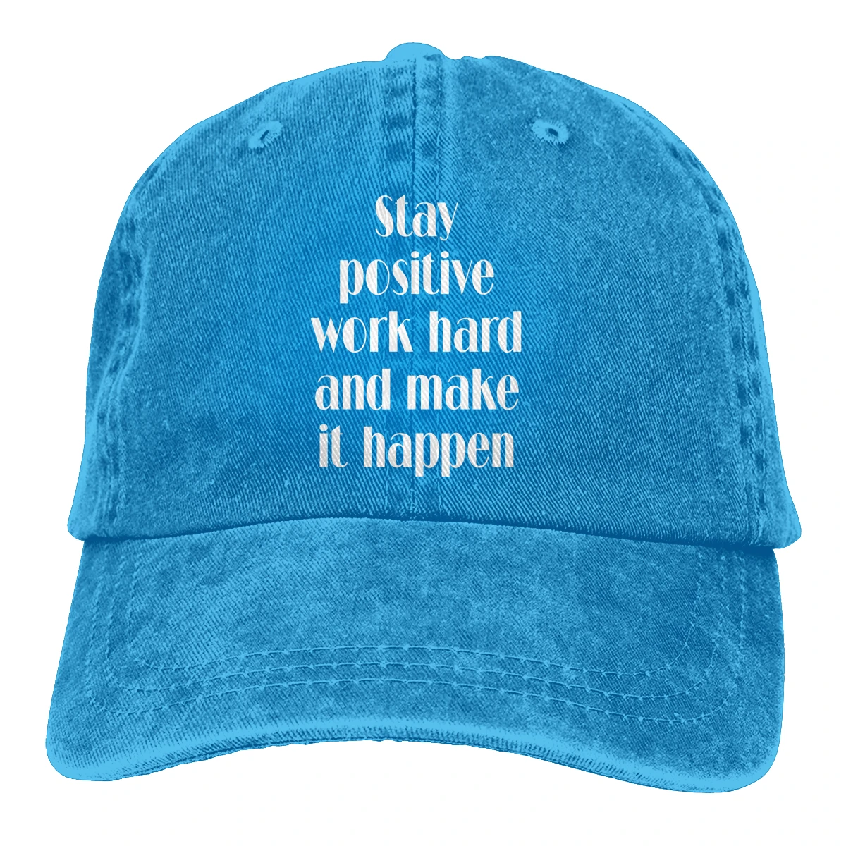 Оставайтесь положительным работать жесткий Casquette черный унисекс Мужские Женские джинсовые бейсболка с ремешком кепки Регулируемый Гольф папа шляпа