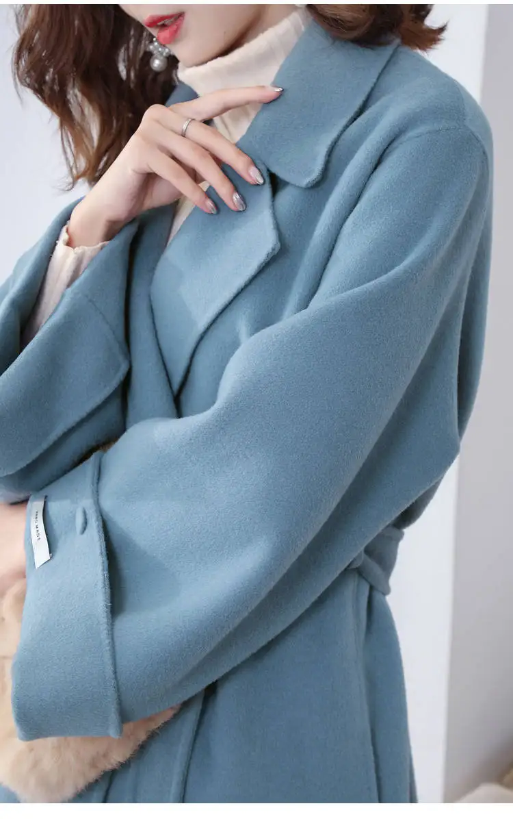 Heydress зимнее однотонное женское двухстороннее шерстяное пальто с поясом и отложным воротником элегантное женское пальто А-силуэта