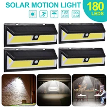 180 светодиодный светильник на солнечной батарее с датчиком движения, COB, 3 режима, для улицы, для сада, двора, водонепроницаемый, энергосберегающий, для дорожки, Солнечный настенный светильник