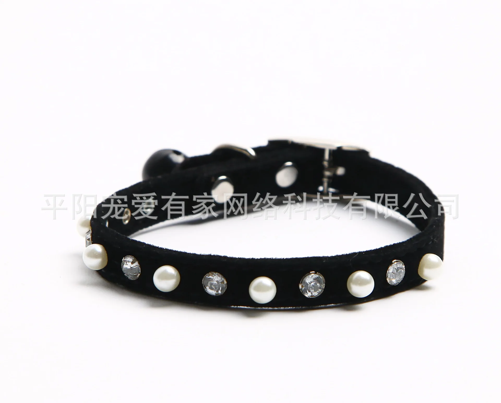 black Flocking kitten chain water drill pearl cat collar pet supplies wholesale cat collar bell factory direct multi-color - Цвет: black