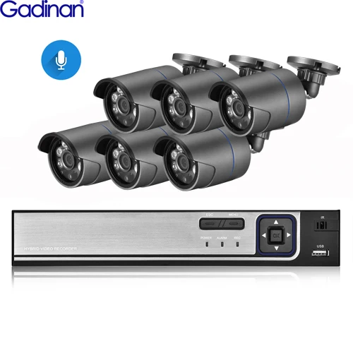 Gadinan 8CH 5MP HDMI POE NVR комплект CCTV система распознавания лица воспроизведение 5.0MP наружная аудио запись ip-камера комплект видеонаблюдения - Цвет: 8CH NVR and 6Cameras