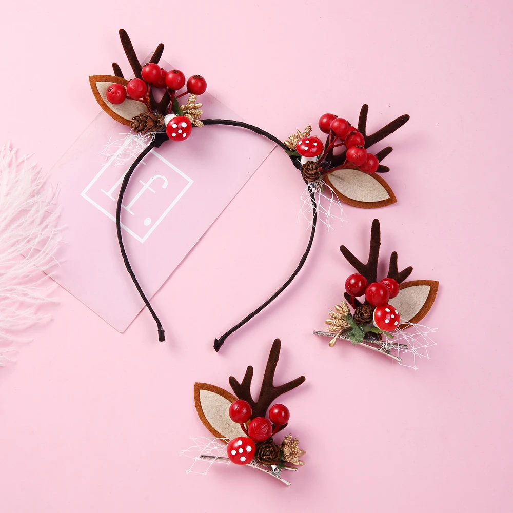 Astas de renos lindas Diadema Headwear Hair Hoop para diademas de Navidad Marrón y Rojo Cosplay Halloween y accesorio para el pelo de la mascarada Paquete de 2 Fiesta 