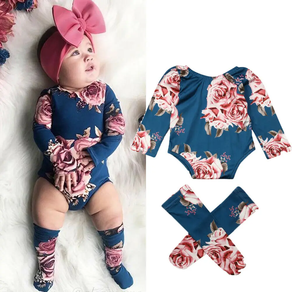 

Summer 3Pcs Infant Baby Girl Floral Bodysuit Jumpsuit Outfit Clothes+Socks Outfits