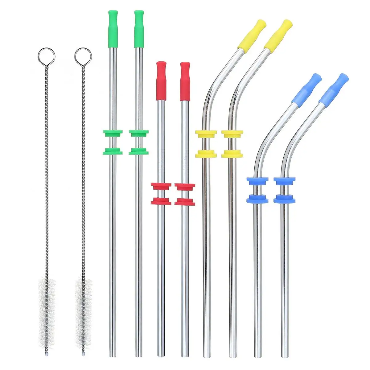 8Pcs/set Reusable Stainless Steel Straws Straight Bent Drinking Straws with Silicone Tips for Hot Cold Beverage Drink Straws