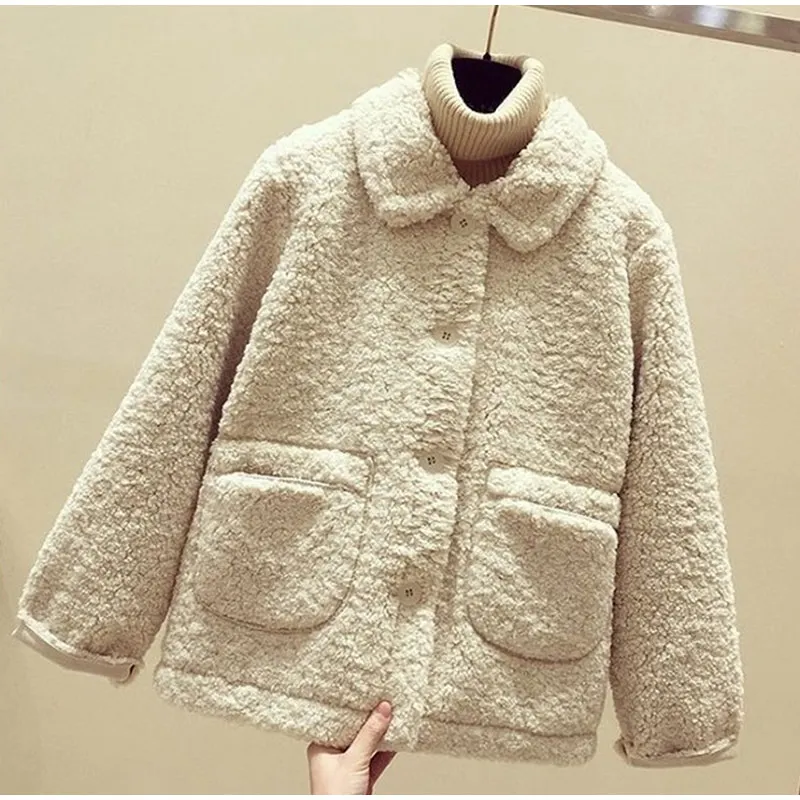 Осенняя шерсть ягненка пальто куртки женские 3XL короткие модные повседневные женские теплые куртки Весна шикарные однотонные Желтые женская верхняя одежда