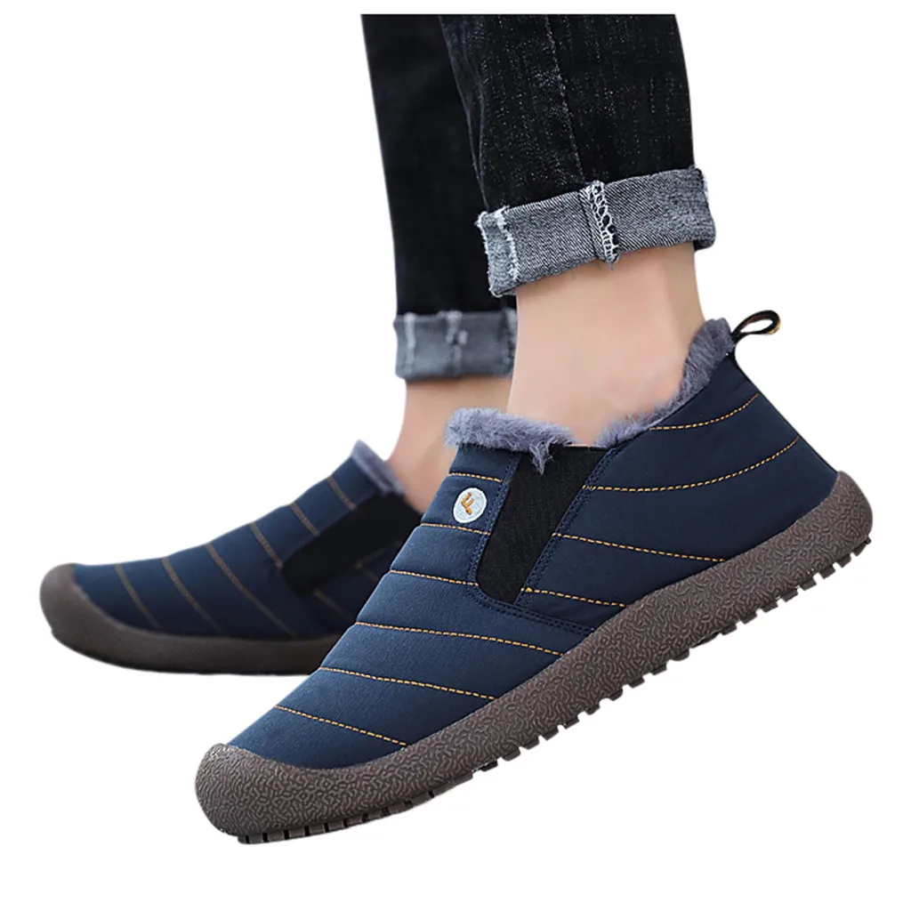 Модные мужские бархатные теплые уличные спортивные ботинки водонепроницаемые зимние хлопковые ботинки - Цвет: Синий