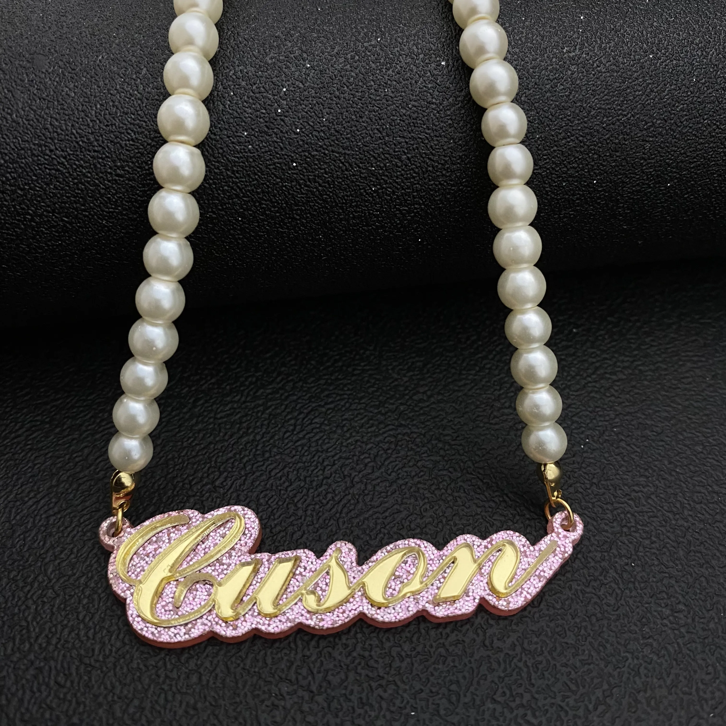 Custom Pearl Necklace Name Necklace Acrylic Necklace Personalized Letter Choker Necklace Pendant  For Baby Women Men Children's stripe cat paw hair clip sweet animal paw candy color children hairpin headwear cartoon acrylic duckbill clip daily