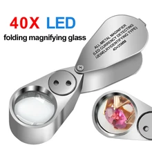 Loupe de bijoutier pliante, Loupe oculaire de bijouterie avec lumière LED éclairée détection de monnaie/bijoutier 40X
