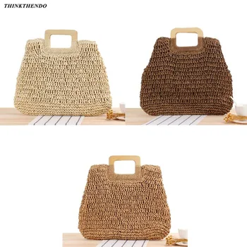 

Women Girls Hollow Straw Bags Summer Beach Handbags Weave Tote Purse THINKTHENDO 2019 New Fashion