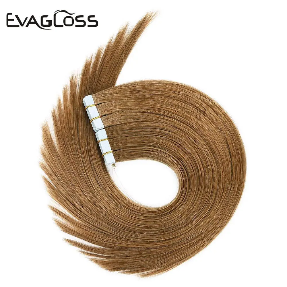 EVAGLOSS, натуральные человеческие волосы Remy на ленте для наращивания, 10 шт., 20 шт., 40 шт., волосы на Клейкой Ленте для наращивания, 1" /16"/20"