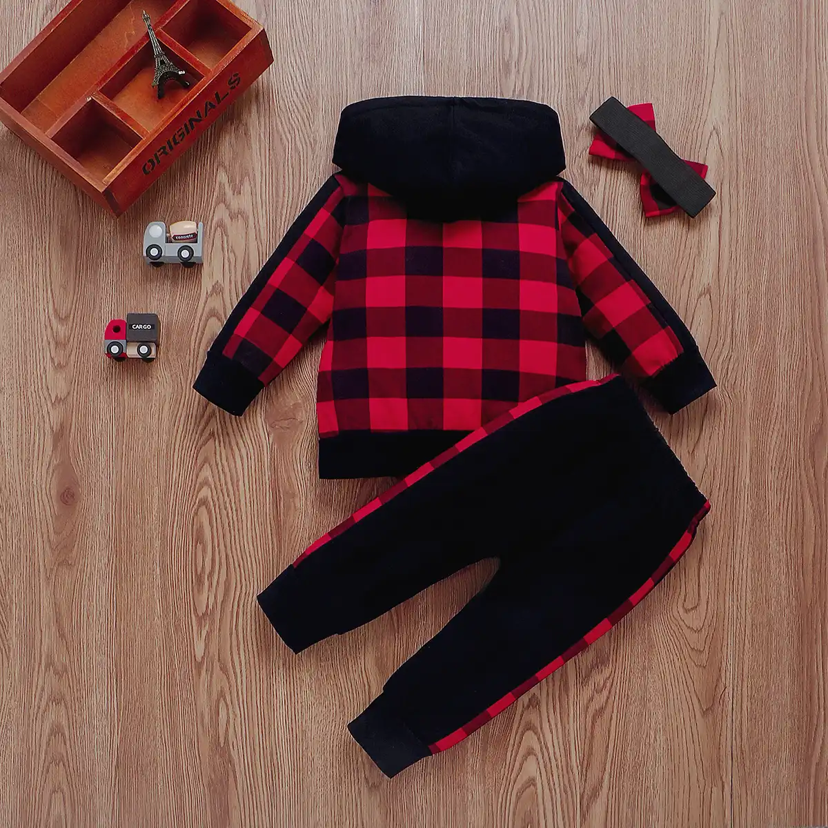 Enfant En Bas Age Bebe Fille Rouge Plaid Tenues Automne Vetements Zipper A Capuche Manteaux Long Pantalon Bandeau 3 Pieces Bebe Fille Coton Ensembles 0 3t Aliexpress