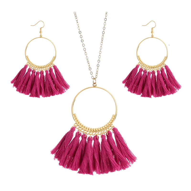cjh028 Christmas Hoops Tassle Tassel Earrings Necklace Set Drop Fringe   Necklace Set