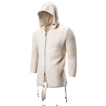 

2019 Punk hip hop zipper knitted men's sides drawstring hooded cloak knitwear plus size slim fit cardigan for man
