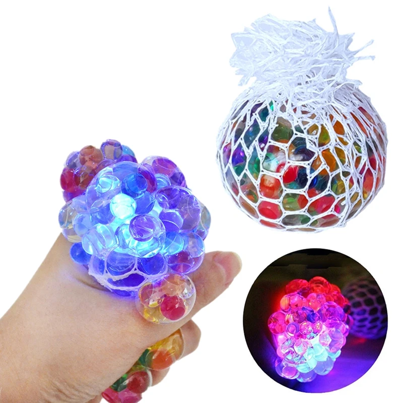 1PCs LED Mesh Ball Stress Glowing Reduce Grape Toys Anxiety Relief Stress Ball Children Kids Funny Toy Autism Squeeze Toys