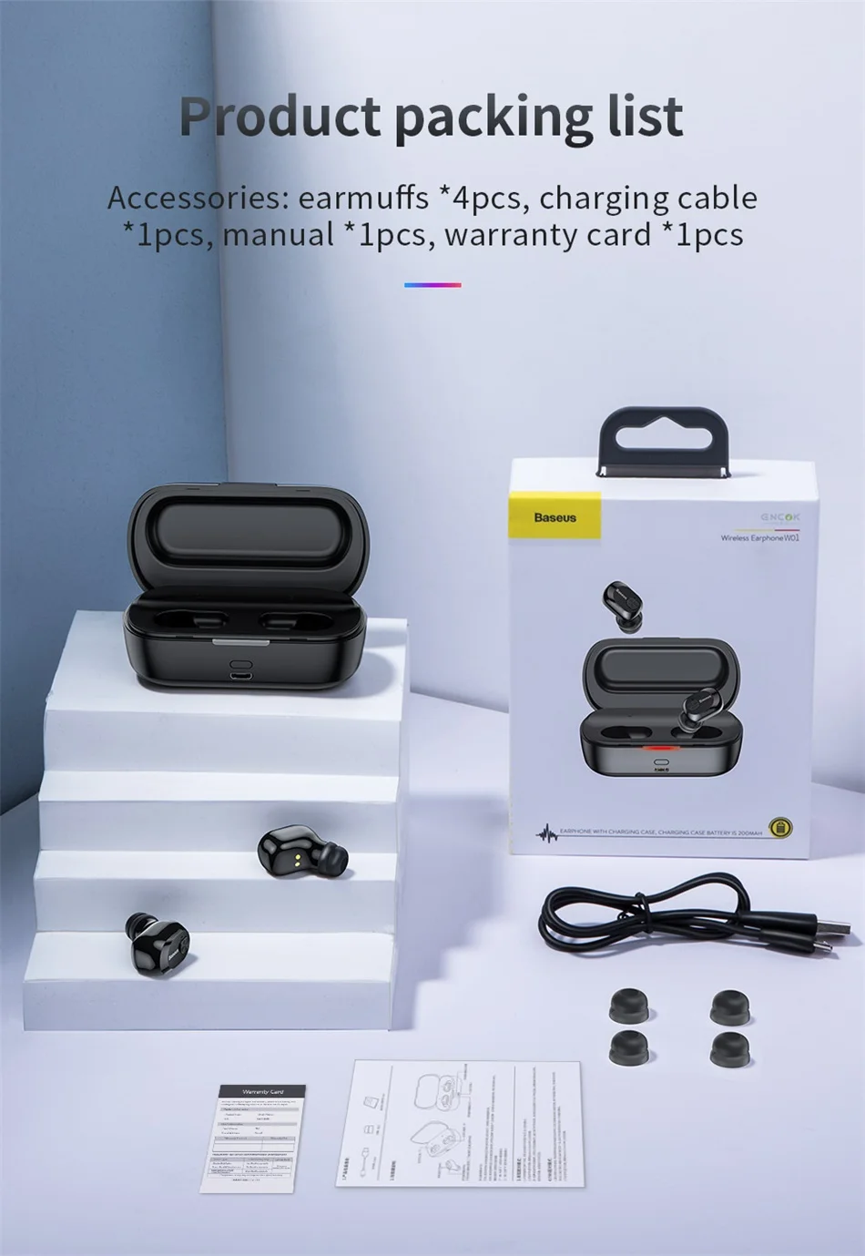 Baseus Encok W01 TWS Bluetooth 5.0 Wireless Earbuds description image 7