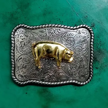 

1 Pcs Western Silver Golden Pig Cowboy Belt Buckle For Men