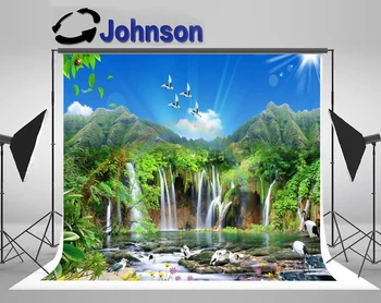 

Discount Natural Waterfall Mountain Crane River Stone Blue Sky Cloudy backdrop Computer print scenic background