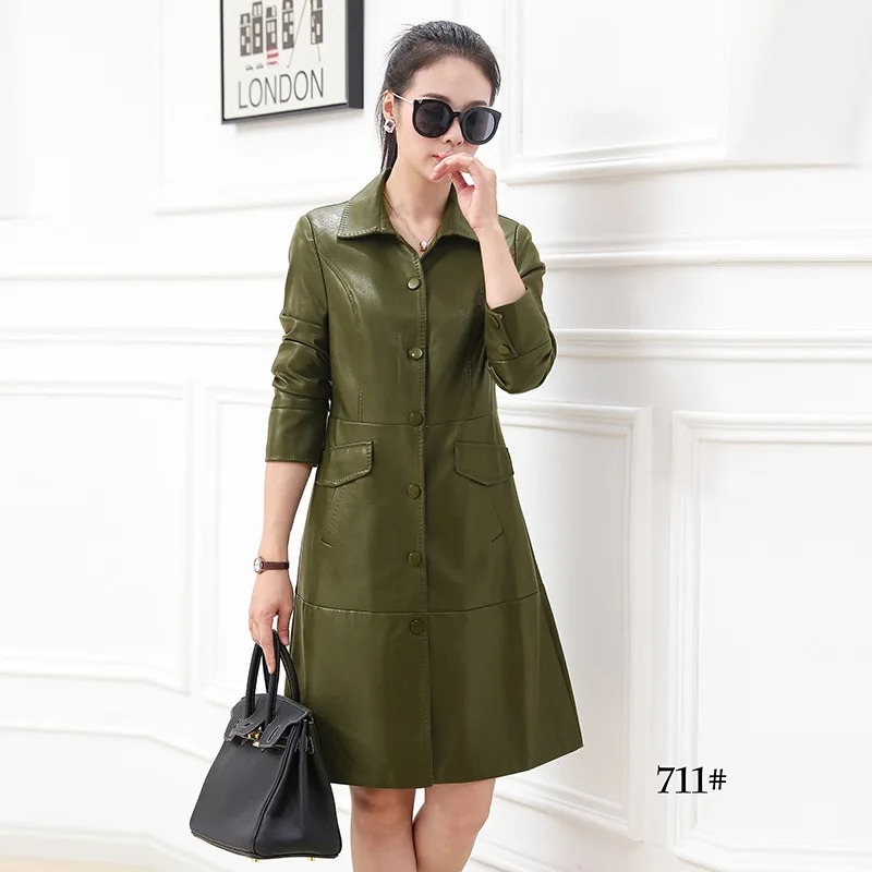 

Leather Coat WOMEN'S Coat Mid-length 2018 New Style Korean-style Autumn And Winter Fashion Slim Fit Slimming Waist Hugging Versa