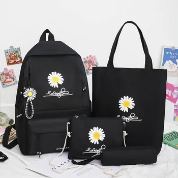 

4pcs/Set Student School Backpacks Teenagers Girl Canvas Book Bag Satchel Mochila Outdoor Shopping Accessaries Supplies