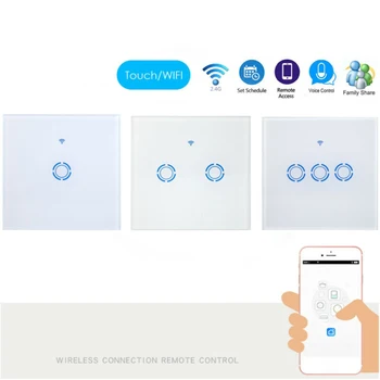 

WiFi Smart Switch EU Plug 1/2/3 Gang Wall Touch Screen App Control Light
