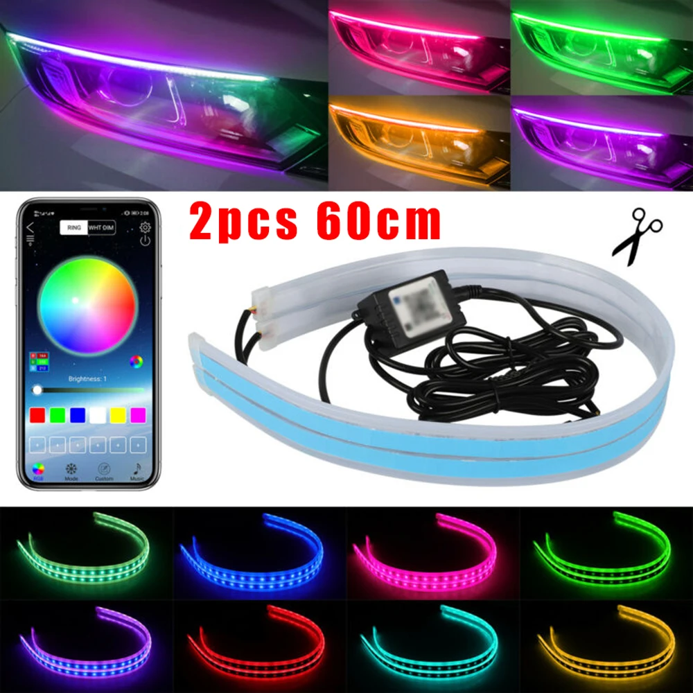 2PCS LED Lights RGB Car DRL Running Turn Signal Light Strip Flexible Tube | Автомобили и мотоциклы